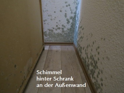 Persistente Schimmel an der Wand im Schrank und Regale. Heizung in